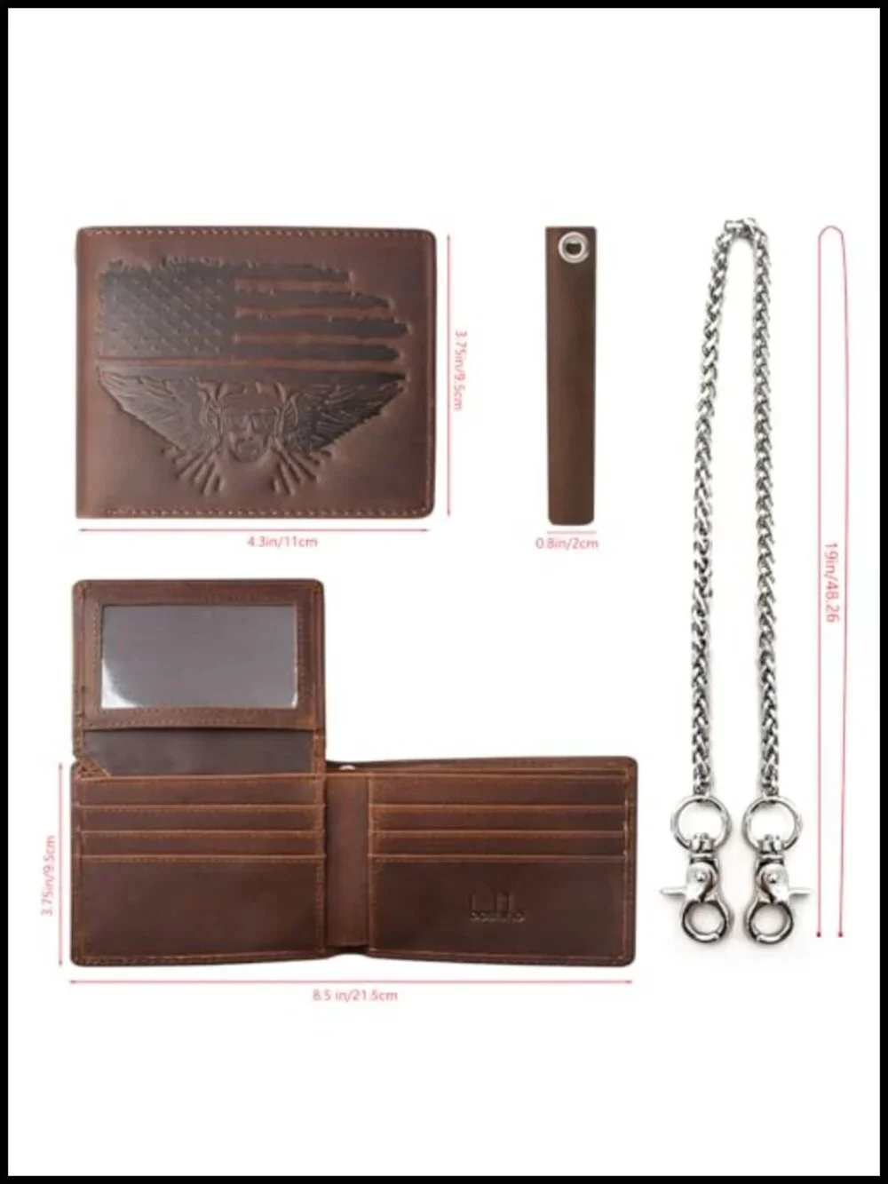 Men's Distressed Genuine Leather Biker Wallet With Chain RFID Blocking 14 Card